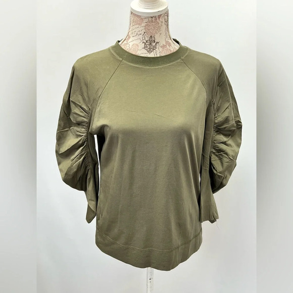 PROLOGUE Military green ruched sleeve crew neck top size S. - Picture 1 of 12